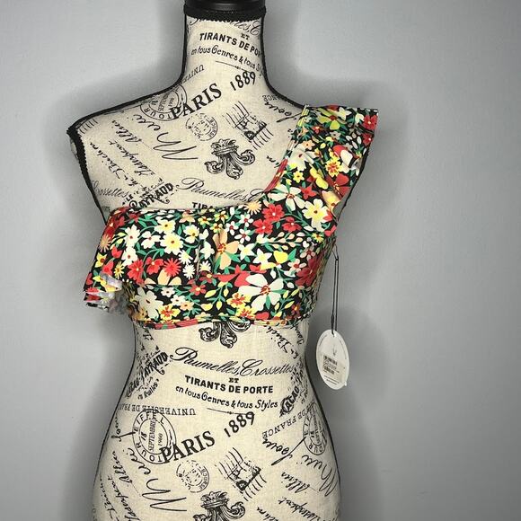 Lost + Wander (S) "Lush Adventure" Floral Ruffle One Shoulder Bikini Swim Top - Picture 9 of 9